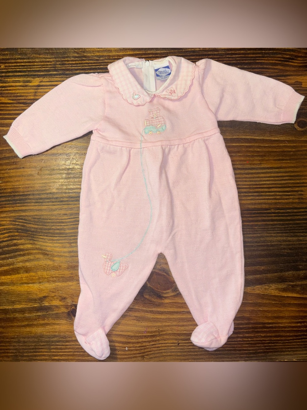 Vintage Carriage Boutiques by Friedknit Creation Duck Bear Pink Footed Sleeper 9